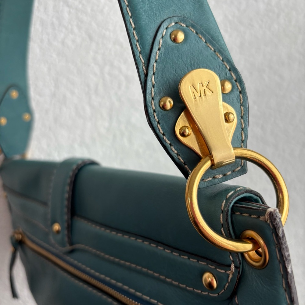 Vintage Michael Kors Teal Studded Leather Shoulder Bag Y2K - Picture 5 of 12